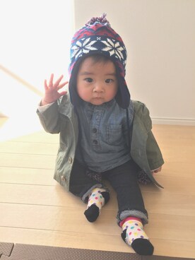 「babygap」｜「アイテム（ミリタリージャケット）」を使った、asuna\❤︎/さん（キッズ・80cm）の冬コーディネート