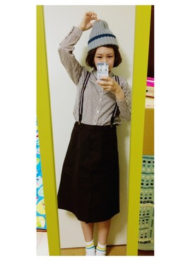 「ひざ丈スカート」｜「アイテム（ニットキャップ/ビーニー）」を使った、りなっぷ🌼さん（レディース・152cm）の春コーディネート