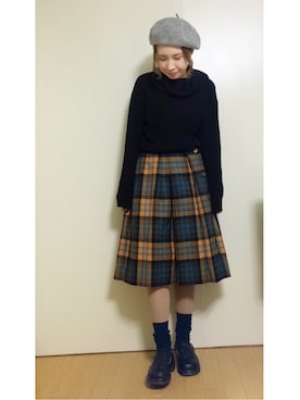 「タータンチェック」｜りなっぷ🌼さん（レディース・152cm）の冬コーディネート