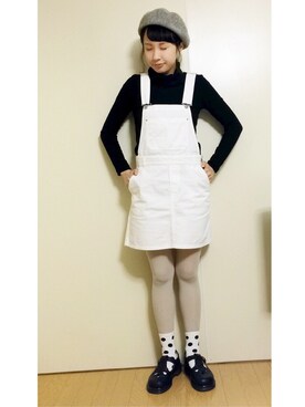 「白タイツ」｜「アイテム（オールインワン・サロペット）」を使った、りなっぷ🌼さん（レディース・152cm）の春コーディネート