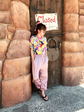 「Disney（ディズニー）のアイテム（Tシャツ/カットソー、その他）」を使った、nakamura  shiorlさん（レディース・157cm）の夏コーディネート