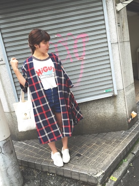 「X-girl（エックスガール）の【mini掲載】Larry Clark TOTE BAG /バッグ/トート/ラリー・クラーク/KIDS/キッズ/写真家/フォトグラファー/映画（トートバッグ、ホワイト系）」を使った、nakamura  shiorlさん（レディース・157cm）の秋コーディネート