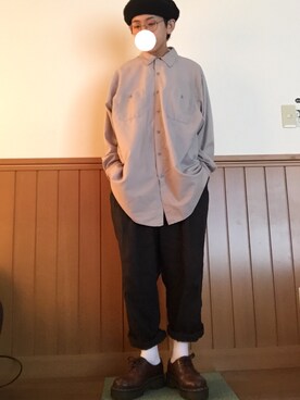 「古着のアイテム（ハンチング/ベレー帽、ブラック系）」を使った、鈴木さん（メンズ・162cm）の冬コーディネート