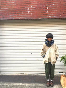 「POLO RALPH LAUREN（ポロ ラルフ ローレン）のアイテム（ナイロンジャケット、ベージュ系）」を使った、鈴木さん（メンズ・162cm）の冬コーディネート