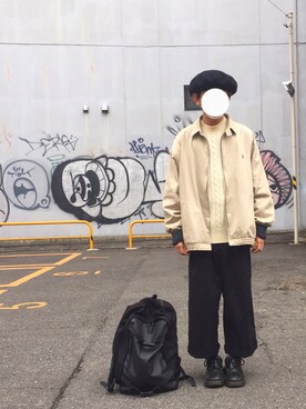 「帽子屋のアイテム（ハンチング/ベレー帽、ブラック系）」を使った、鈴木さん（メンズ・162cm）の冬コーディネート