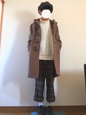 「CA4LA（カシラ）のHARRLSTWEED HUNTING（ハンチング/ベレー帽、グレー系）」を使った、鈴木さん（メンズ・162cm）の冬コーディネート