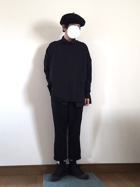 「CA4LA（カシラ）のアイテム（ハンチング/ベレー帽、ブラック系）」を使った、鈴木さん（メンズ・162cm）の春コーディネート