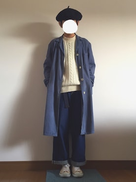 「CA4LA（カシラ）のアイテム（ハンチング/ベレー帽、ブラック系）」を使った、鈴木さん（メンズ・162cm）の春コーディネート