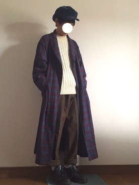 「CA4LA（カシラ）のLoden cloth cap（キャスケット、ブルー系）」を使った、鈴木さん（メンズ・162cm）の春コーディネート