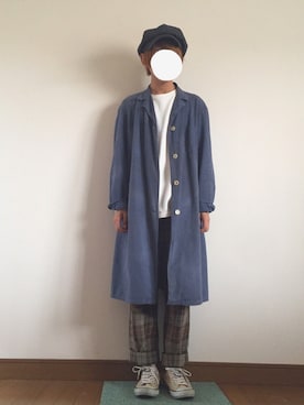 「CA4LA（カシラ）のアイテム（キャスケット、ブルー系）」を使った、鈴木さん（メンズ・162cm）の春コーディネート