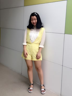 「lilLilly（リルリリー）のアイテム（オールインワン・サロペット）」を使った、Mikoさん（レディース・157cm）の夏コーディネート