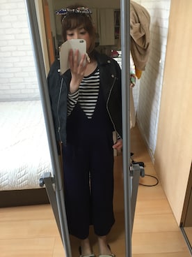 「GU（ジーユー）のアイテム（つなぎ/オールインワン）」を使った、IYOさん（レディース・159cm）の春コーディネート
