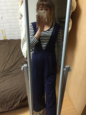 「GU（ジーユー）のアイテム（つなぎ/オールインワン）」を使った、IYOさん（レディース・159cm）の春コーディネート