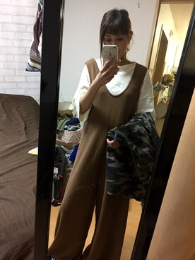 「アイテム（つなぎ/オールインワン、ベージュ系）」を使った、IYOさん（レディース・159cm）の秋コーディネート
