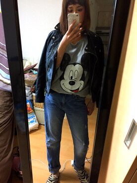「select MOCA（セレクトモカ）のアイテム（ライダースジャケット）」を使った、IYOさん（レディース・159cm）の秋コーディネート