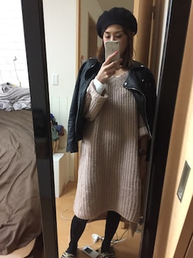 「reca（レカ）のアイテム（ライダースジャケット）」を使った、IYOさん（レディース・159cm）の冬コーディネート
