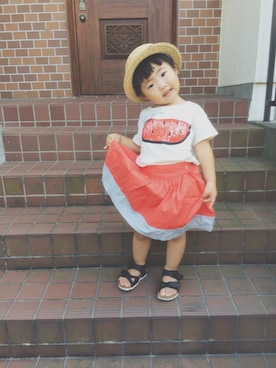 「PETIT BATEAU（プチバトー）のアイテム（スカート）」を使った、onotiさん（キッズ・90cm）の夏コーディネート
