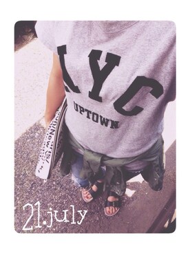 「MOUSSY（マウジー）のNYC TSJ（Tシャツ/カットソー、グレー系）」を使った、mizuhoさん（レディース・156cm）の夏コーディネート