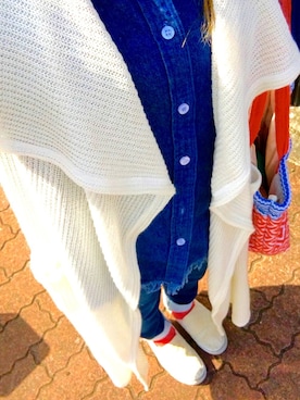 「アイテム（トートバッグ、オレンジ系）」を使った、れみなさん（レディース・158cm）の春コーディネート