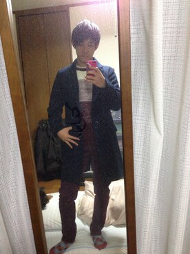 「アイテム（チェスターコート）」を使った、りょー27さん（メンズ・169cm・10代）の冬コーディネート