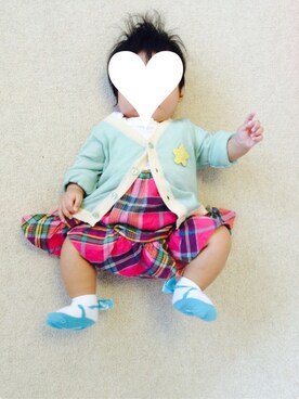 「アイテム（ママ＆ベビー、グリーン系）」を使った、りみ吉さん（キッズ・60cm）の秋コーディネート