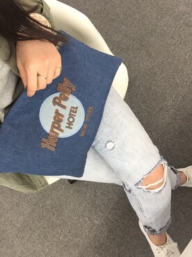 「Ameri（アメリ）のアイテム（クラッチバッグ）」を使った、ayanさん（レディース・152cm）の春コーディネート