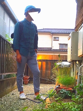 「不明のアイテム（キャップ、ブルー系）」を使った、ひかにんじんさん（メンズ・168cm）の秋コーディネート