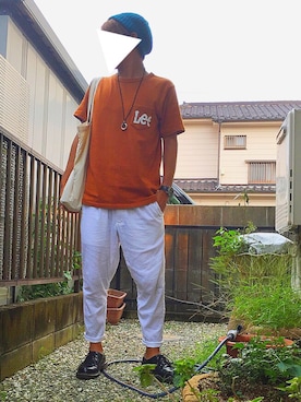 「URBAN RESEARCH DOORS MENS（アーバンリサーチ ドアーズ メンズ）のLee×DOORS-natural-　Print Pocket T-SHIRTS（Tシャツ/カットソー、イエロー系）」を使った、ひかにんじんさん（メンズ・168cm）の秋コーディネート