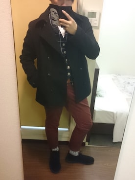 「大学」｜「アイテム（ピーコート）」を使った、いなば かいさん（メンズ・173cm）の春コーディネート