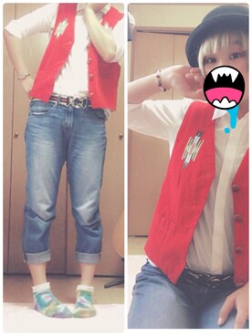 「アイテム（ベスト、レッド系）」を使った、Natsukiさん（レディース・167cm）の秋コーディネート