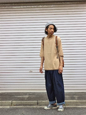 「BLACK&BLUE（ブラックアンドブルー）のアイテム（パンツ）」を使った、ロイド・エフダブリューさん（メンズ・176cm）の夏コーディネート