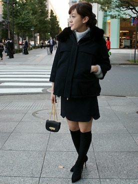 「ニーハイソックス」｜「アイテム（ブルゾン）」を使った、SUGIさん（レディース・163cm）の冬コーディネート