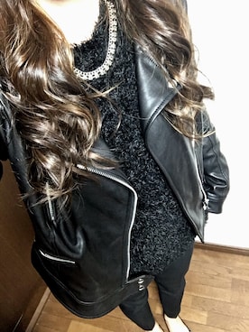 「同窓会」｜「アイテム（ライダースジャケット）」を使った、ma---*さん（レディース・161cm）の冬コーディネート
