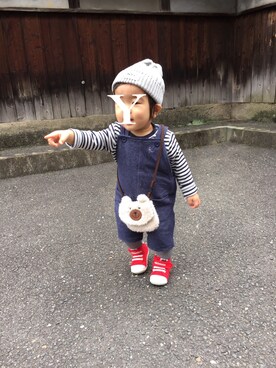 「組曲(クミキョク)のアイテム(サロペット/オーバーオール)」を使った、わいさん(キッズ・80cm)の秋コーディネート