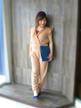 「アイテム（つなぎ/オールインワン、ベージュ系）」を使った、cozueさん（レディース・149cm）の夏コーディネート