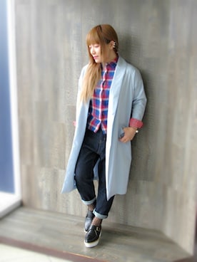 「アイテム（チェスターコート）」を使った、cozueさん（レディース・149cm）の春コーディネート