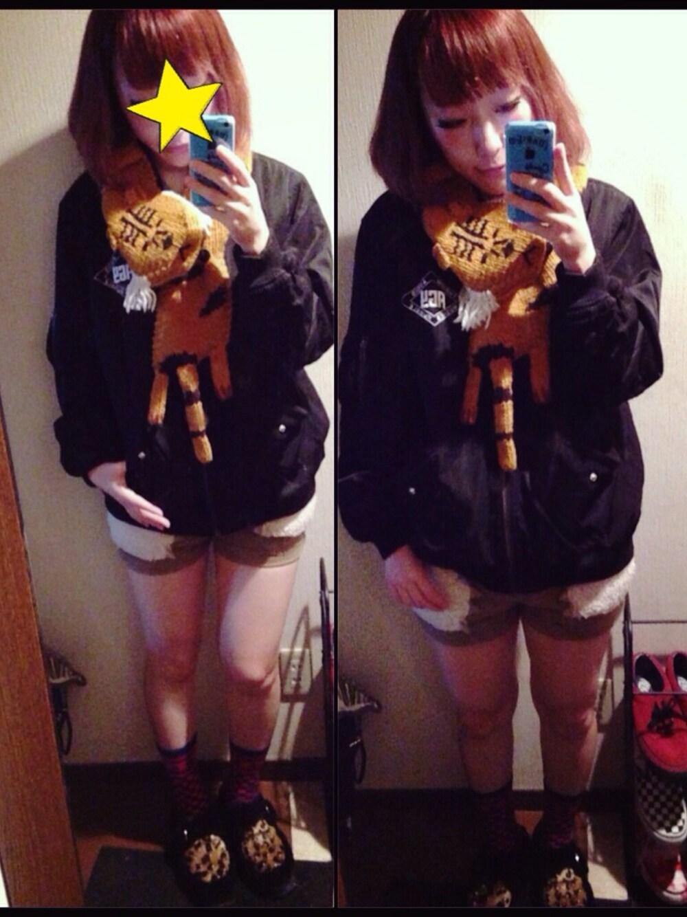 ブラック系のブルゾン、ベージュ系のその他パンツを着用したレディースの秋コーディネートの1枚目の写真