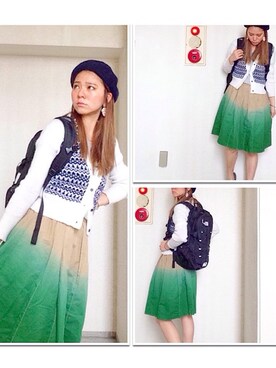 「ひざ丈スカート」｜「アイテム（その他アウター）」を使った、古家亜季さん（レディース・164cm）の秋コーディネート