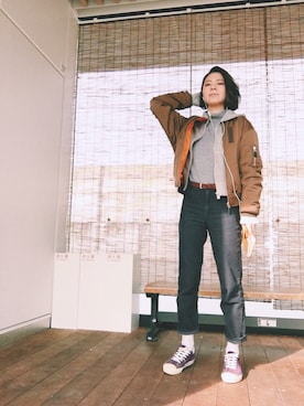 「G.V.G.V.（ジーヴィージーヴィー）のアイテム（ブルゾン）」を使った、古家亜季さん（レディース・164cm）の冬コーディネート