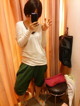 「ピンクのメンズのバック！（トートバッグ、ピンク系）」を使った、るぴさん（レディース・167cm）の夏コーディネート