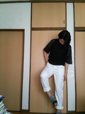 「bulle de savon（ビュルデサボン）の白パン。（その他パンツ、ホワイト系）」を使った、るぴさん（レディース・167cm）の夏コーディネート