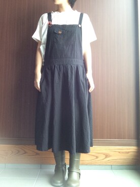 「長靴」｜「アイテム（サロペット/オーバーオール）」を使った、aikoさん（レディース・153cm）の秋コーディネート