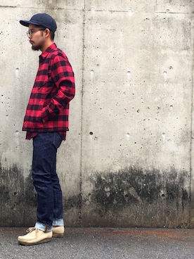 「アイテム（ベスト、レッド系）」を使った、shotaさん（メンズ・165cm）の秋コーディネート