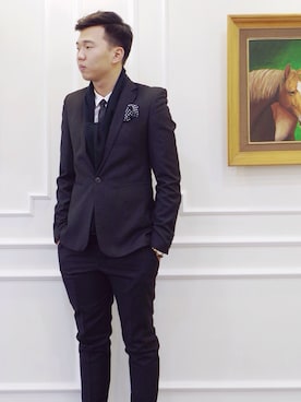 「TOPMAN（トップマン）のアイテム（フォーマルスーツ/小物）」を使った、Hoàng Thái Sơnさん（メンズ・180cm）の冬コーディネート