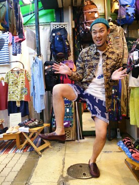 「ジャパンブルー」｜「アイテム（モカシン/デッキシューズ）」を使った、すずき ともたかさん（メンズ・182cm）の夏コーディネート