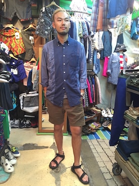 「Needles（ニードルス）のアイテム（トップス）」を使った、すずき ともたかさん（メンズ・183cm）の夏コーディネート