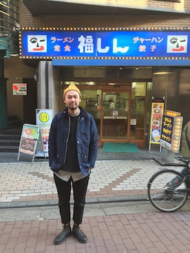 「Gramicci（グラミチ）のアイテム（スウェット）」を使った、すずき ともたかさん（メンズ・183cm）の冬コーディネート