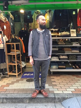 「WILD THINGS（ワイルドシングス）のアイテム（ダウンベスト）」を使った、すずき ともたかさん（メンズ・183cm）の秋コーディネート