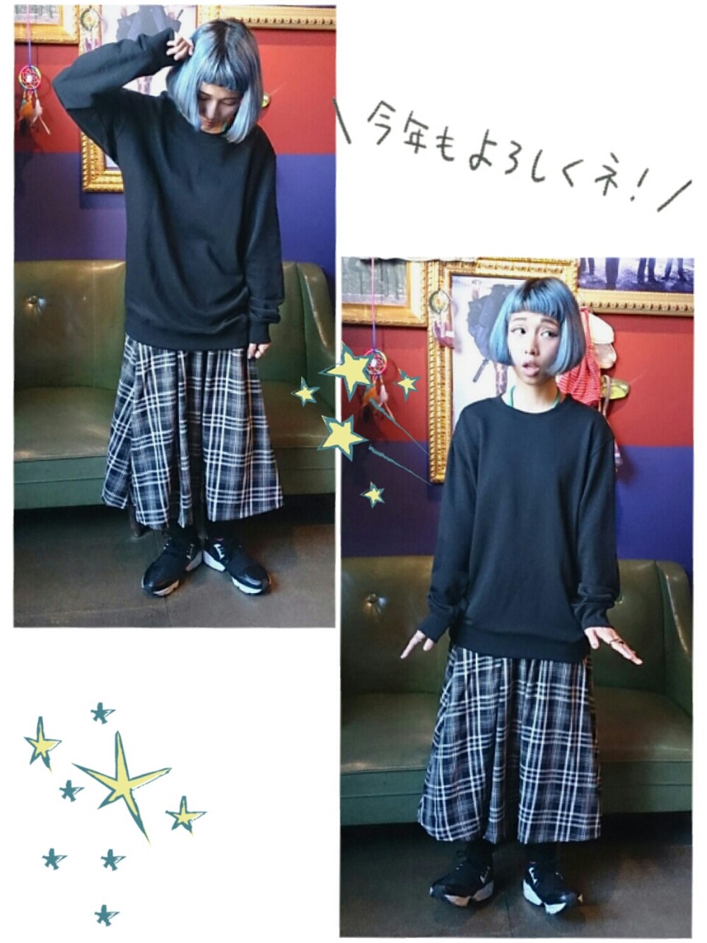 「black、格紋、運動鞋、休閒、sport」｜「！のアイテム（リング、ブラック系）」を使った、ウサキさん（レディース・155cm）の冬コーディネートの1枚目の写真