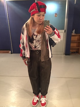 「M.Y.O.B（エム.ワイ.オー.ビー）のアイテム（ハンチング/ベレー帽）」を使った、美星さん（レディース・160cm）の春コーディネート